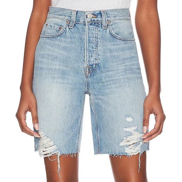 GRLFRND Distressed Quinn High Rise 90s Boyfriend Shorts in Santa Barbara - Picture 1 of 12